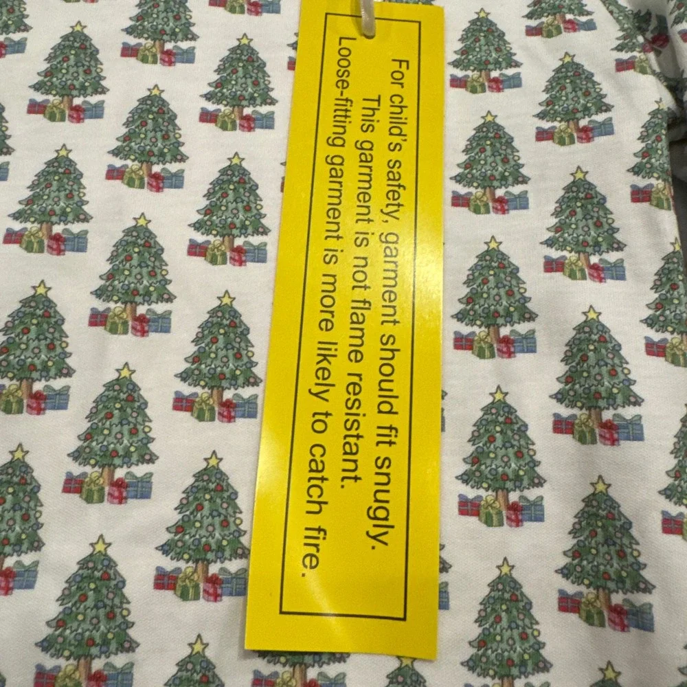 Lila and Hayes Kids Christmas Tree Pima Cotton Pajama Set White Green Size 5 NWT